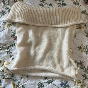Vintage Cream Knitted top with ribbon ties